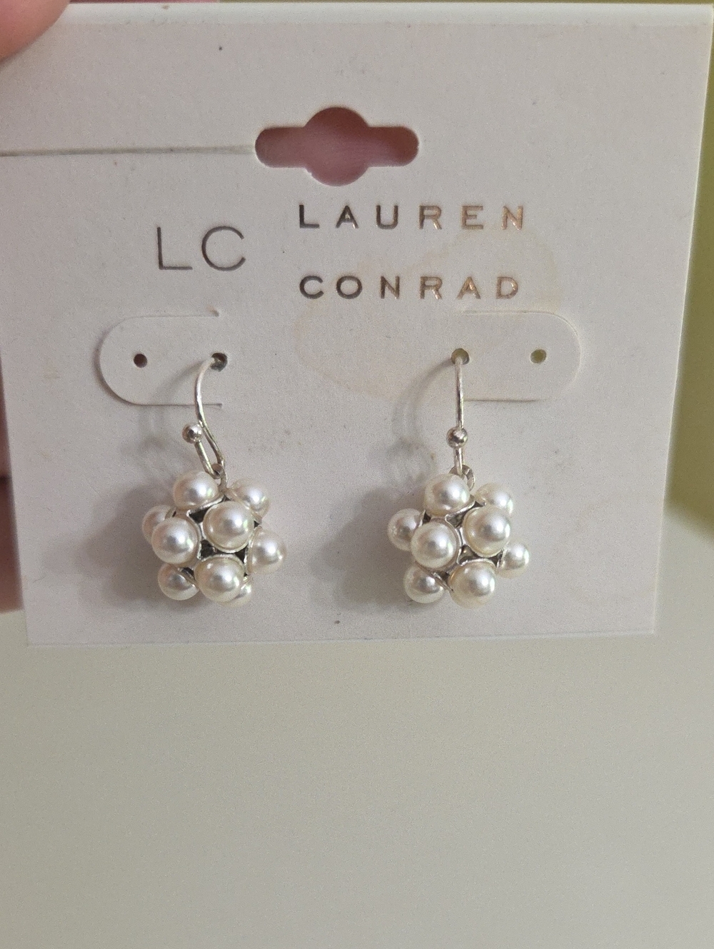 NEW LC Lauren Conrad Silver-Tone White Pearl Cluster Drop Earrings